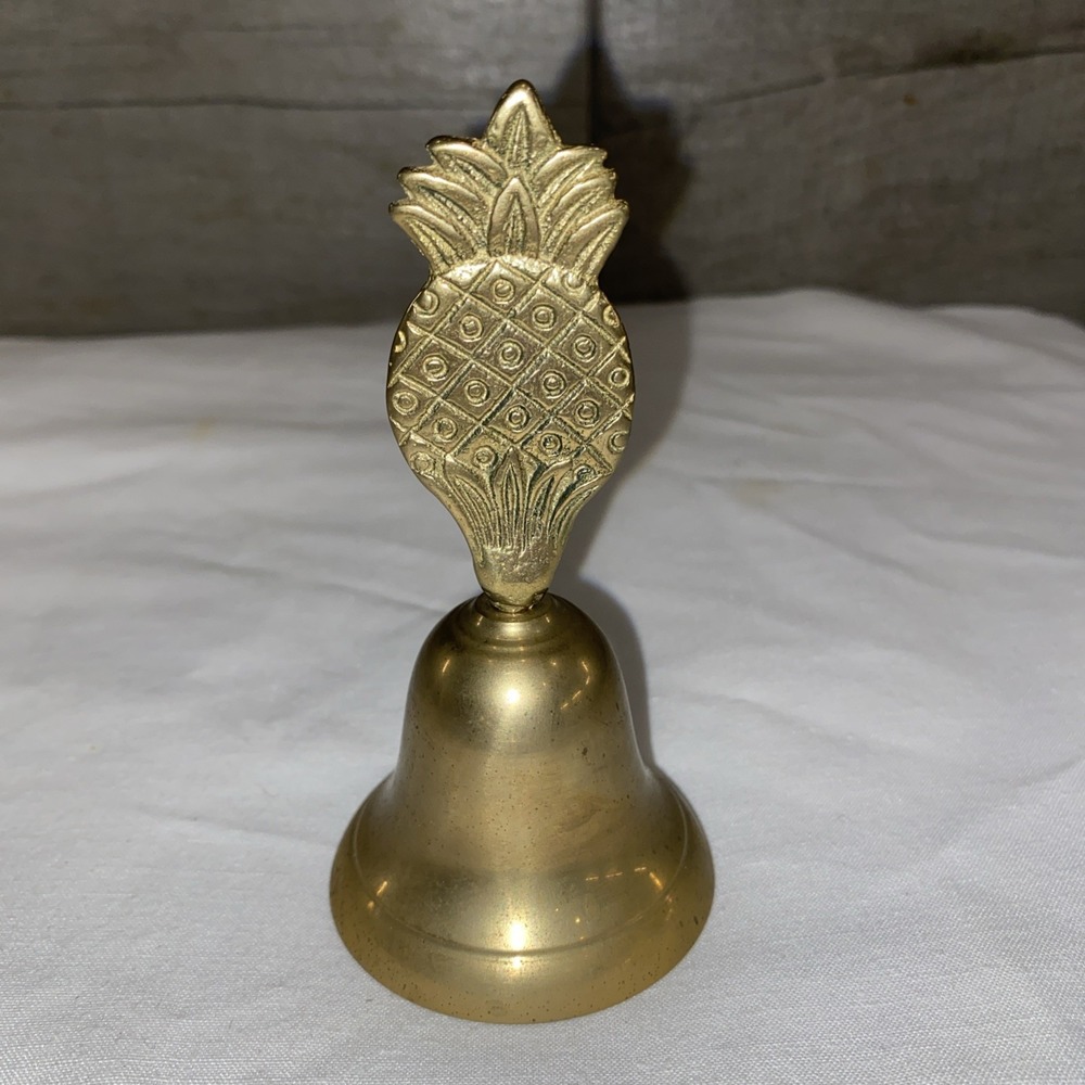 Vintage‎ solid brass mini pineapple Tropical fruit Hand bell MCM